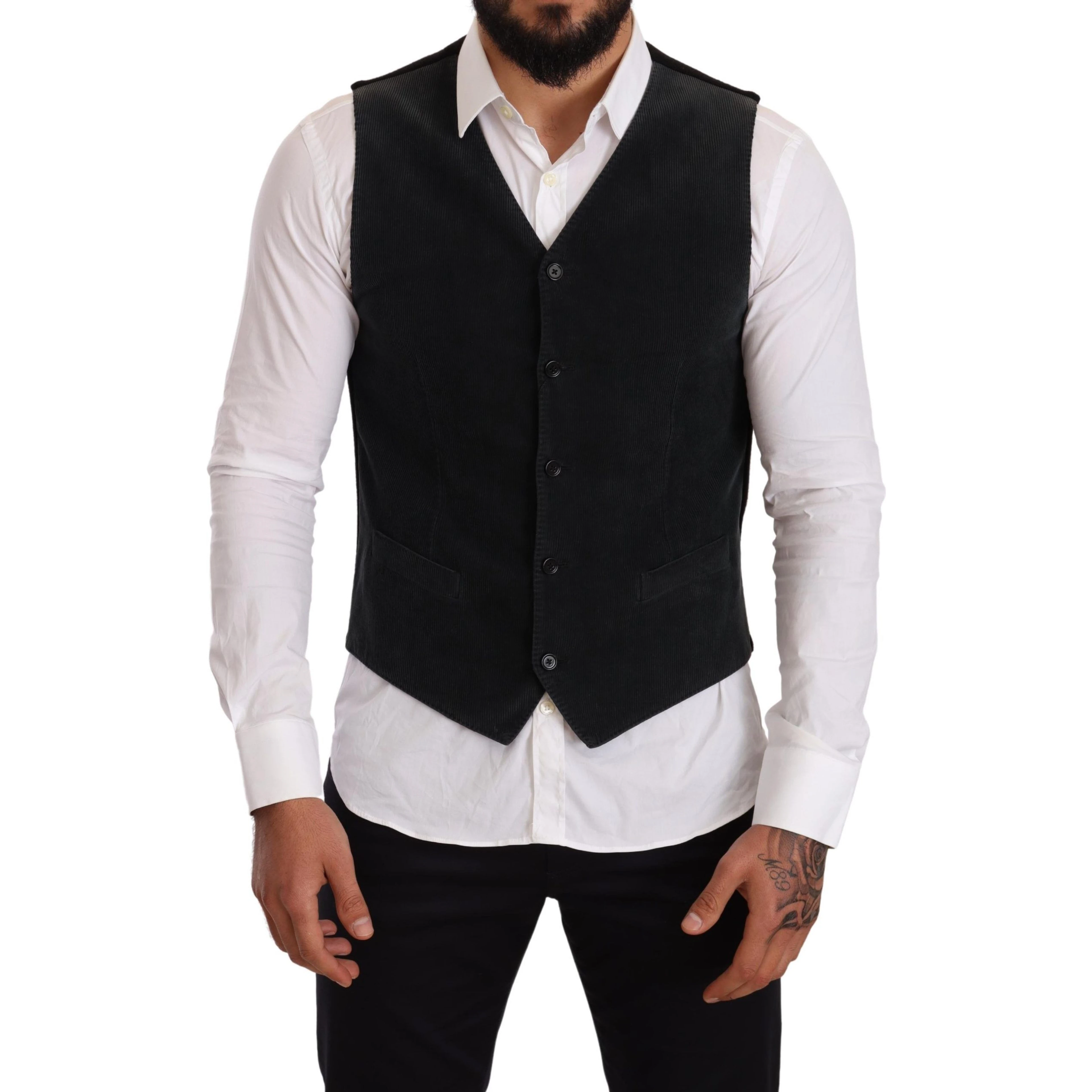 Black Cotton Single Breasted Waistcoat