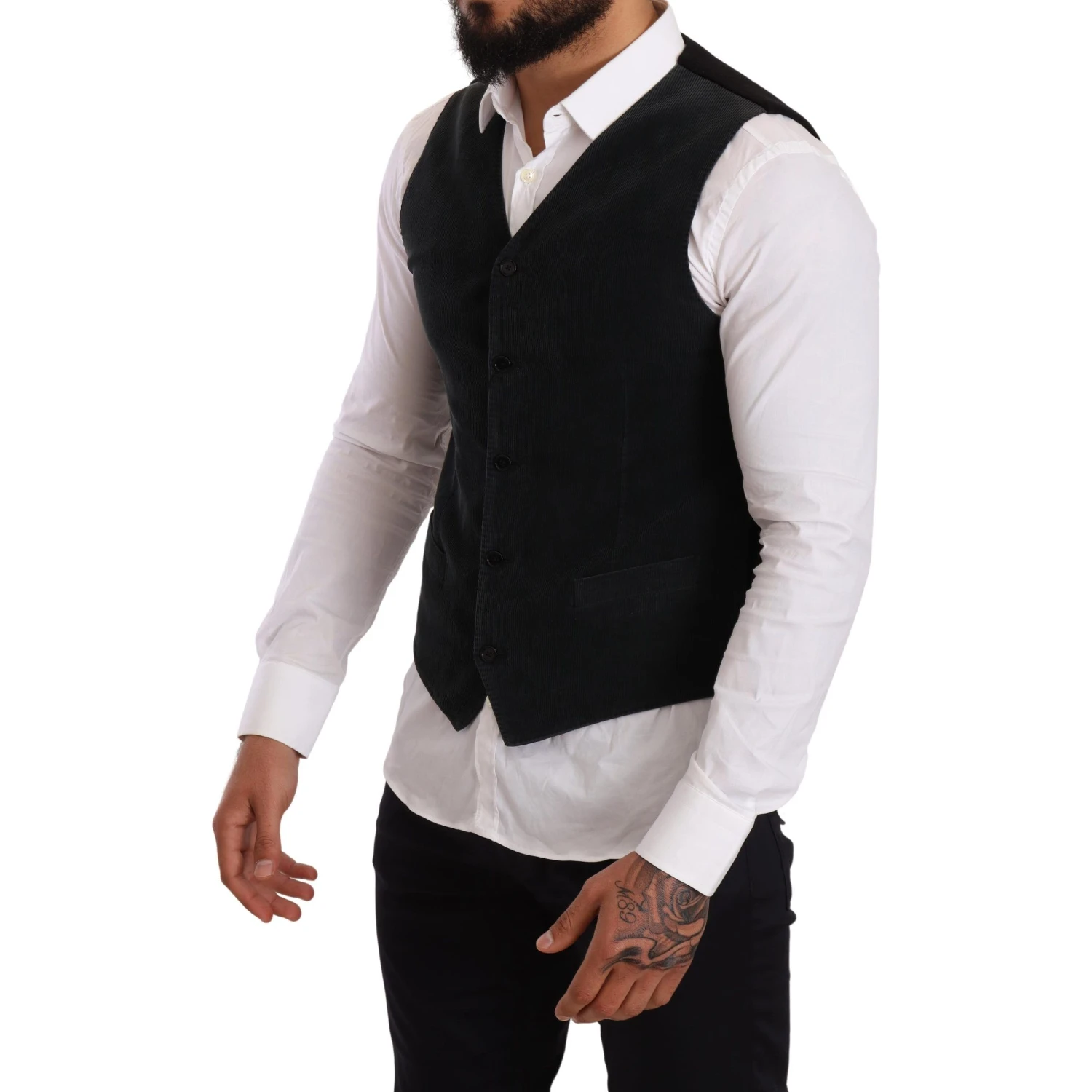 Black Cotton Single Breasted Waistcoat