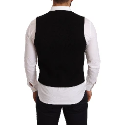Black Cotton Single Breasted Waistcoat