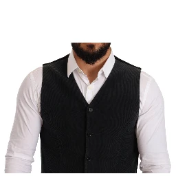 Black Cotton Single Breasted Waistcoat