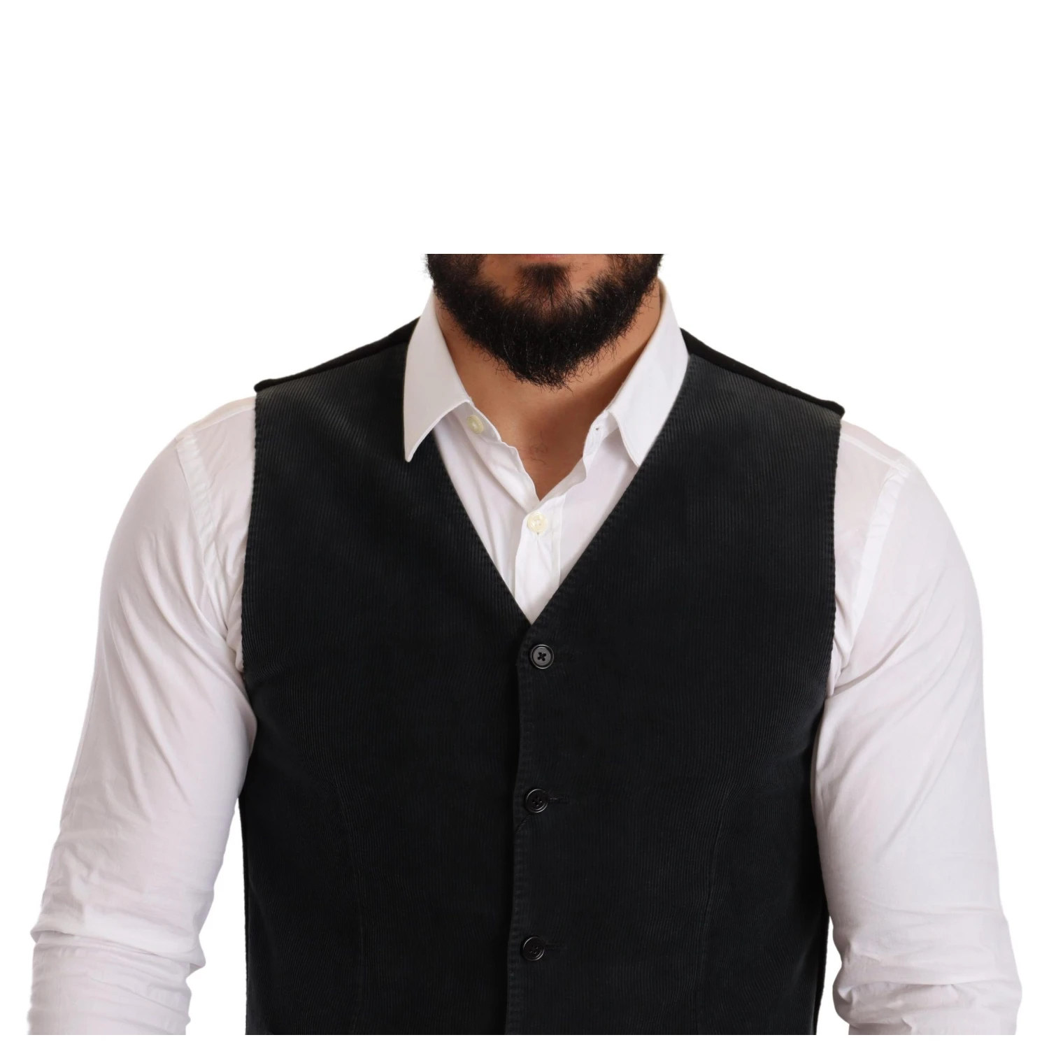 Black Cotton Single Breasted Waistcoat