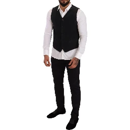 Black Cotton Single Breasted Waistcoat
