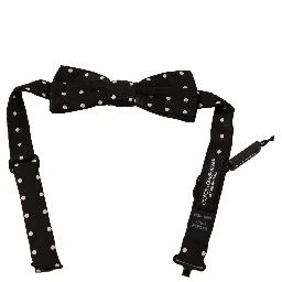 Black White Polka Dot Silk Adjustable Neck Papillon Bow Tie