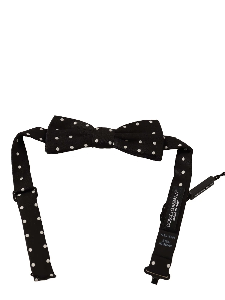 Black White Polka Dot Silk Adjustable Neck Papillon Bow Tie