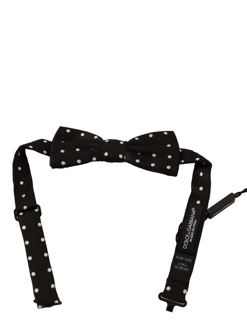 Black White Polka Dot Silk Adjustable Neck Papillon Bow Tie