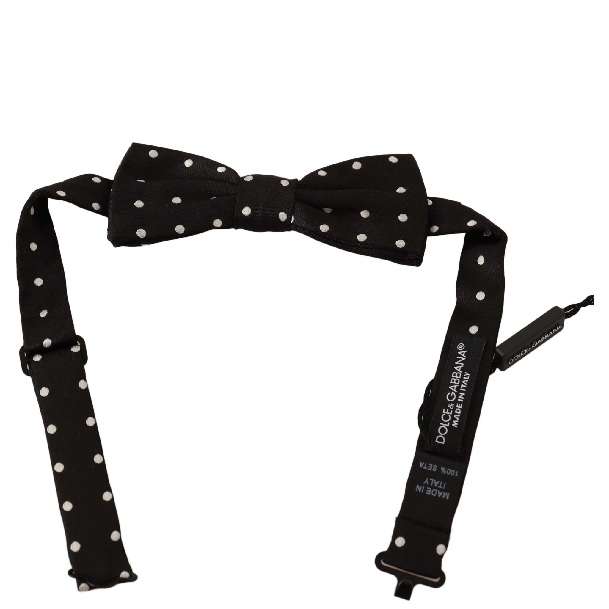 Black White Polka Dot Silk Adjustable Neck Papillon Bow Tie