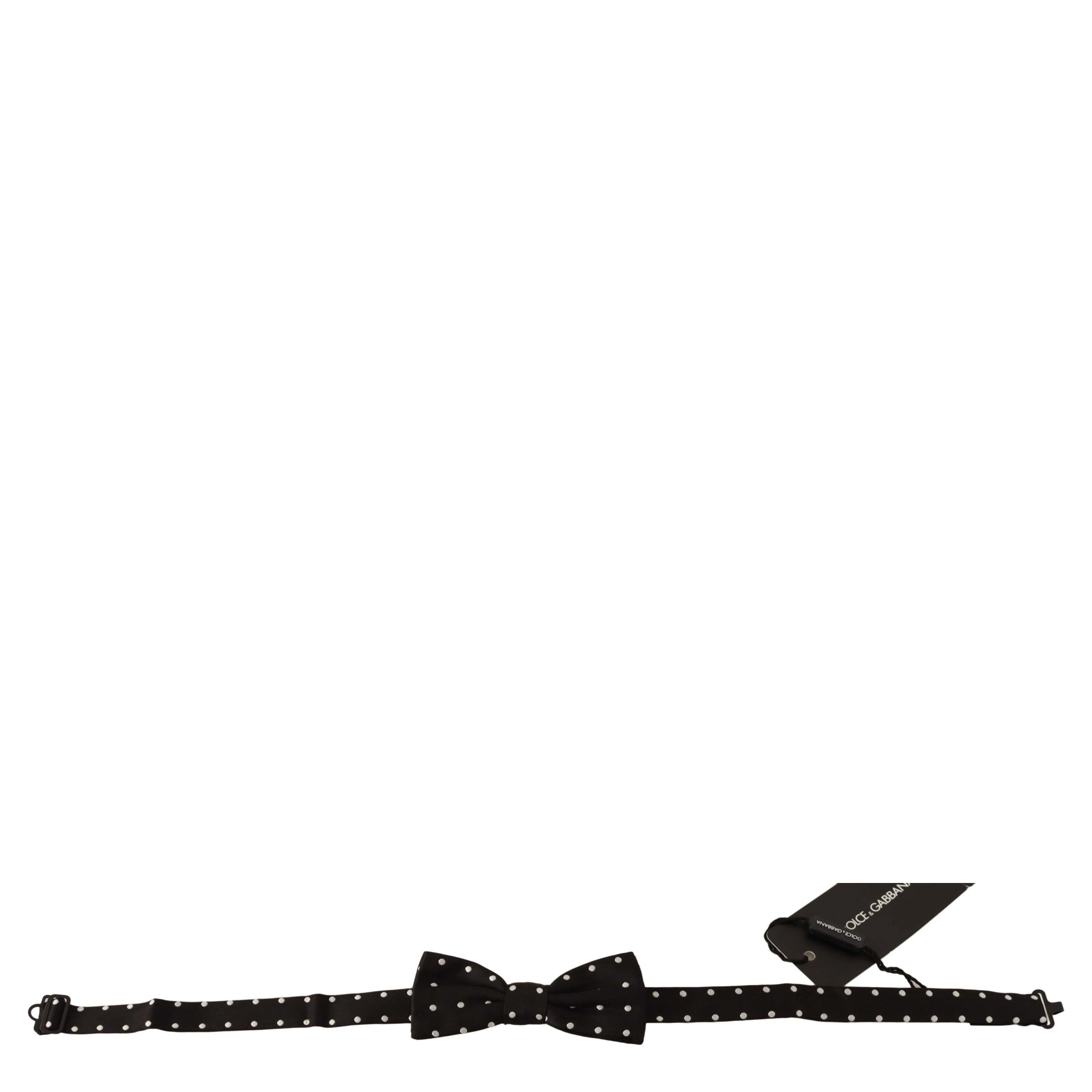Black White Polka Dot Silk Adjustable Neck Papillon Bow Tie