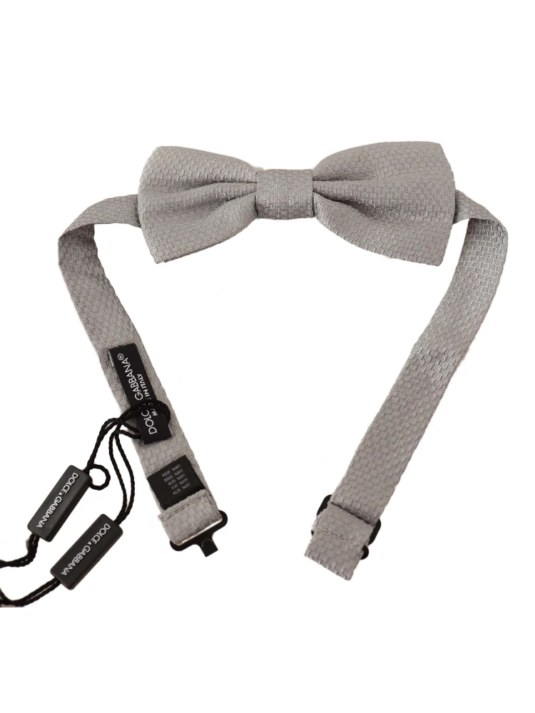 Silver Gray 100% Silk Adjustable Neck Papillon Bow Tie