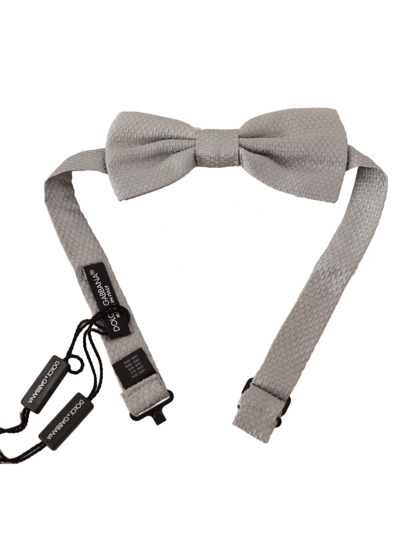 Silver Gray 100% Silk Adjustable Neck Papillon Bow Tie