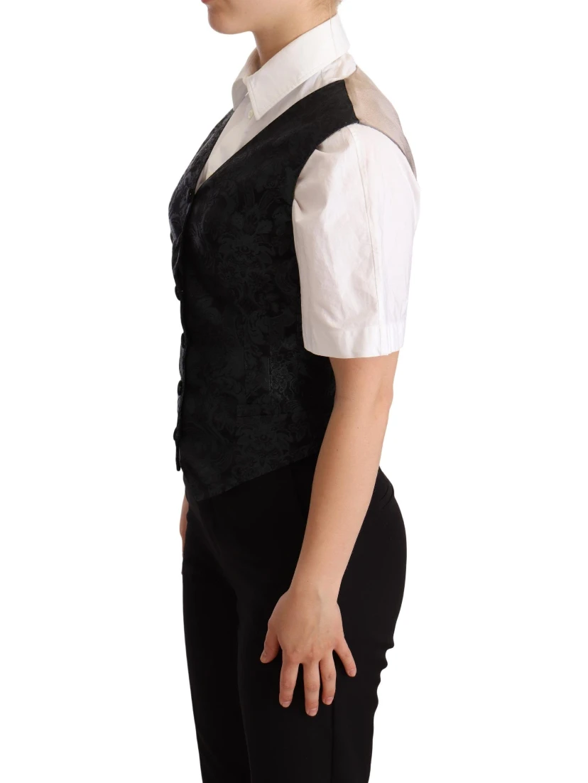 Black Jacquard Floral Waistcoat Vest Green
