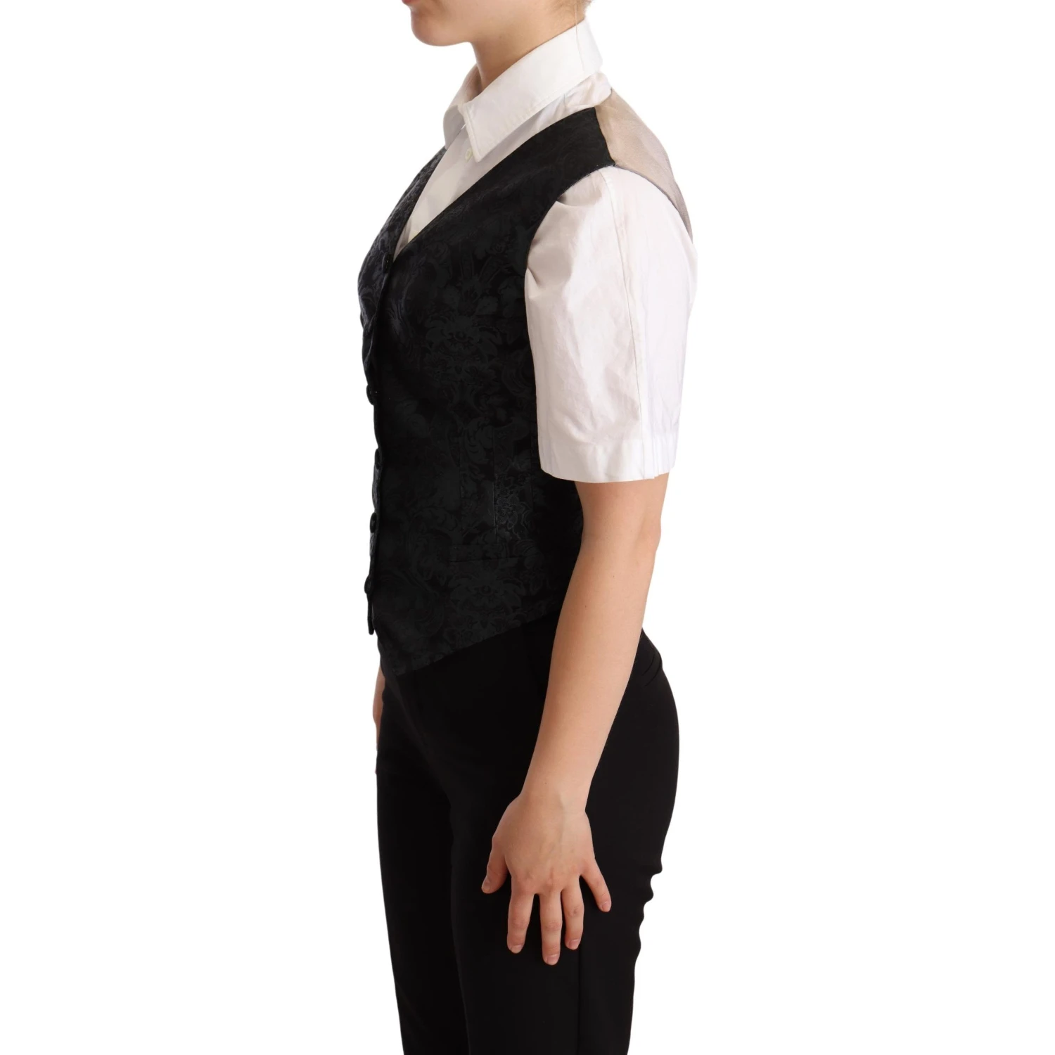 Black Jacquard Floral Waistcoat Vest Green
