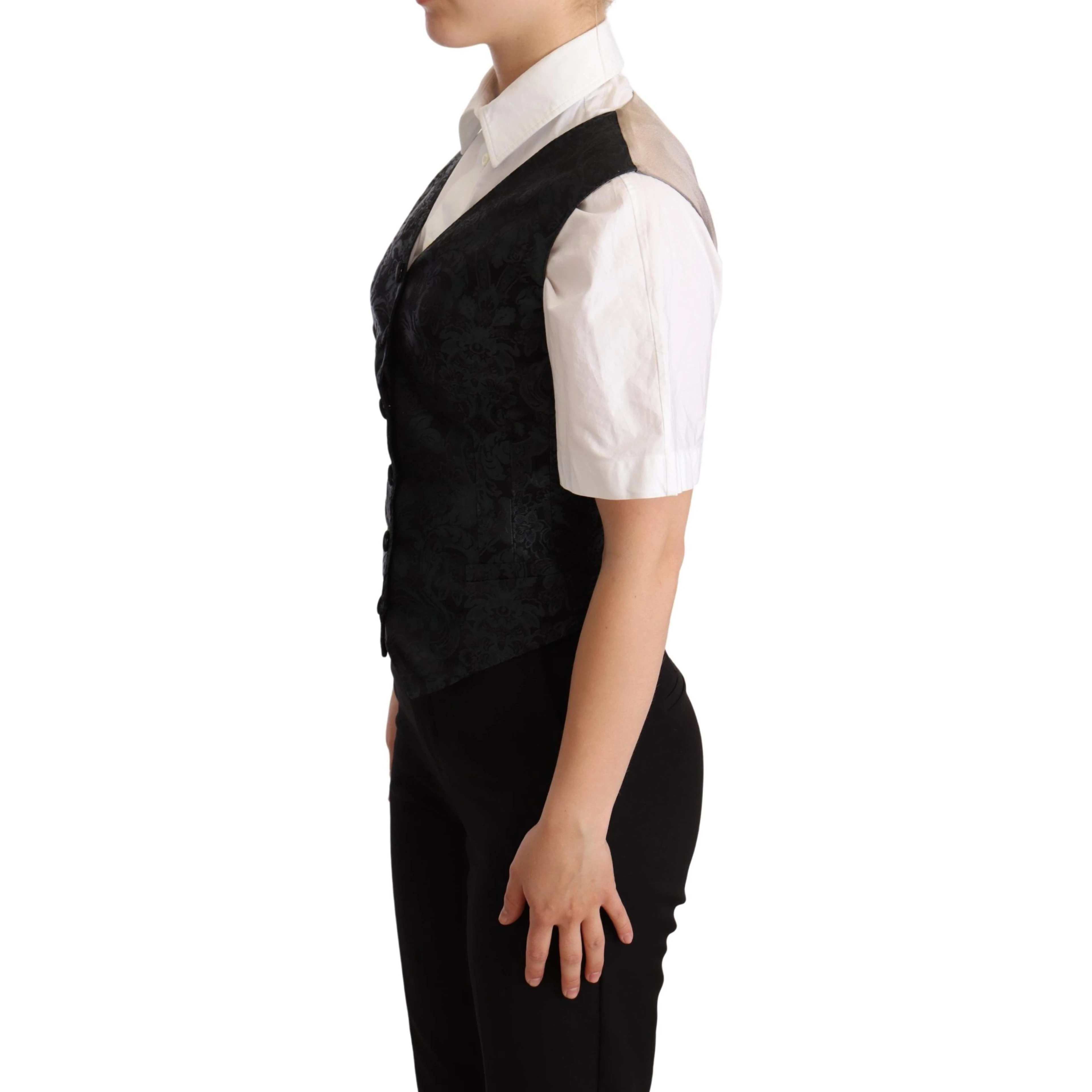 Black Jacquard Floral Waistcoat Vest Green
