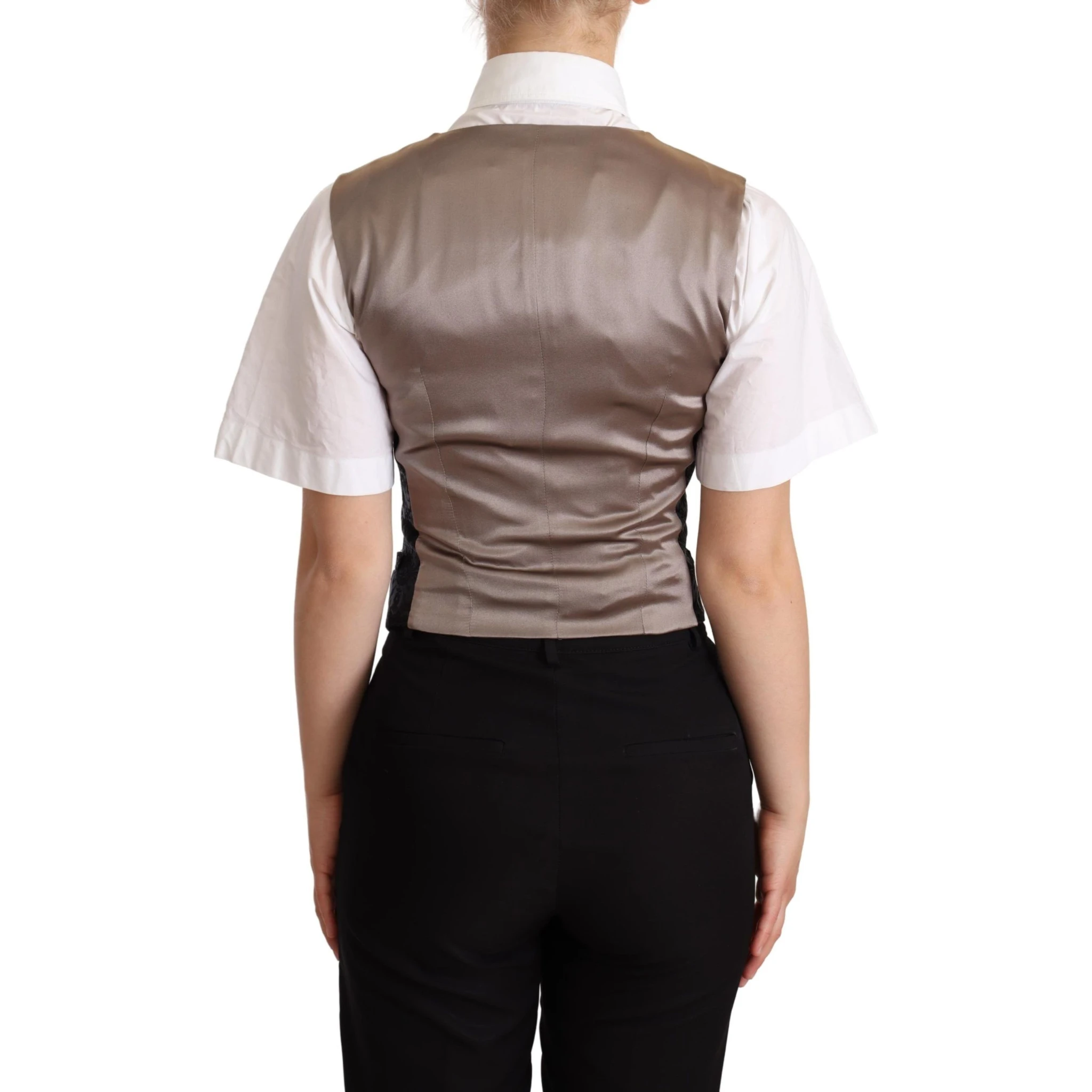 Black Jacquard Floral Waistcoat Vest Green