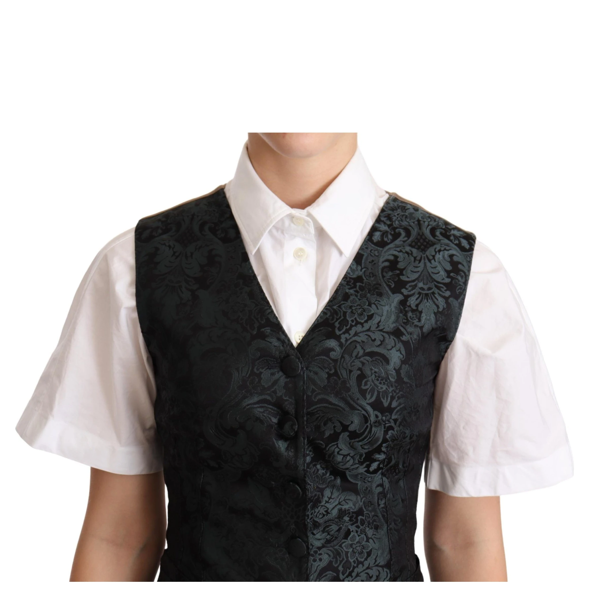 Black Jacquard Floral Waistcoat Vest Green