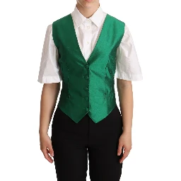 Green Silk Satin Sleeveless Waistcoat Vest