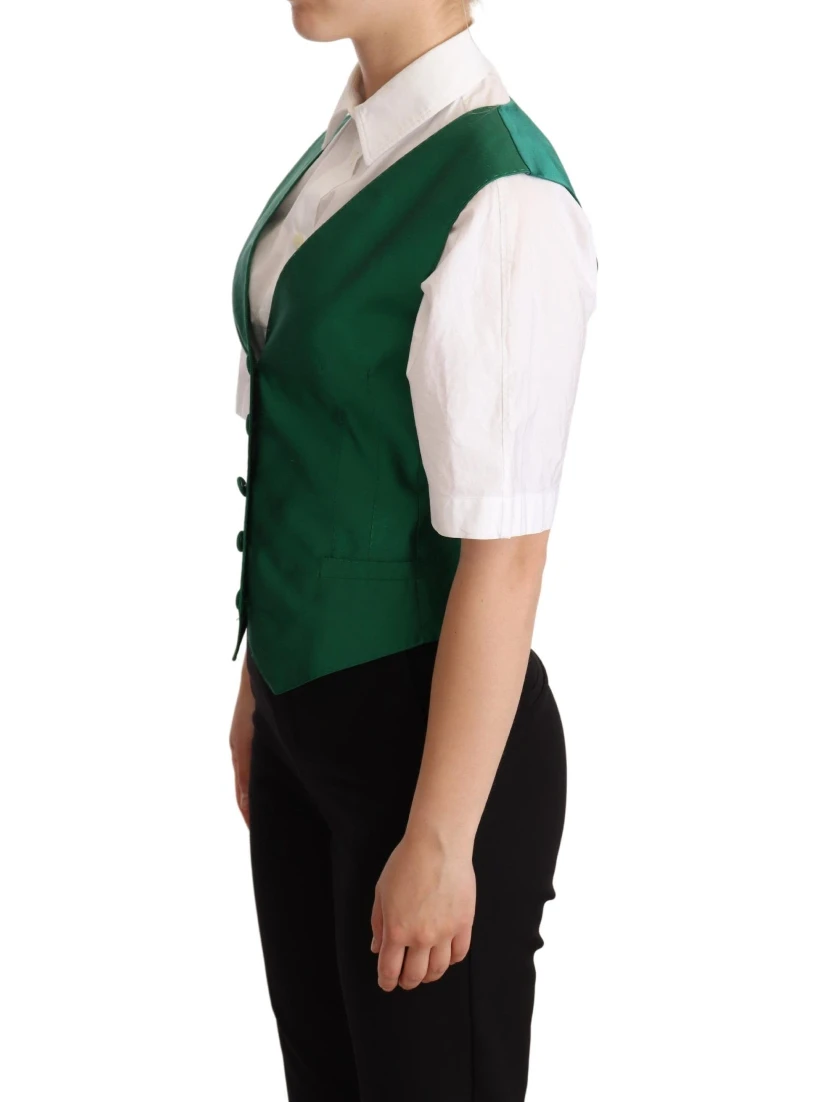 Green Silk Satin Sleeveless Waistcoat Vest