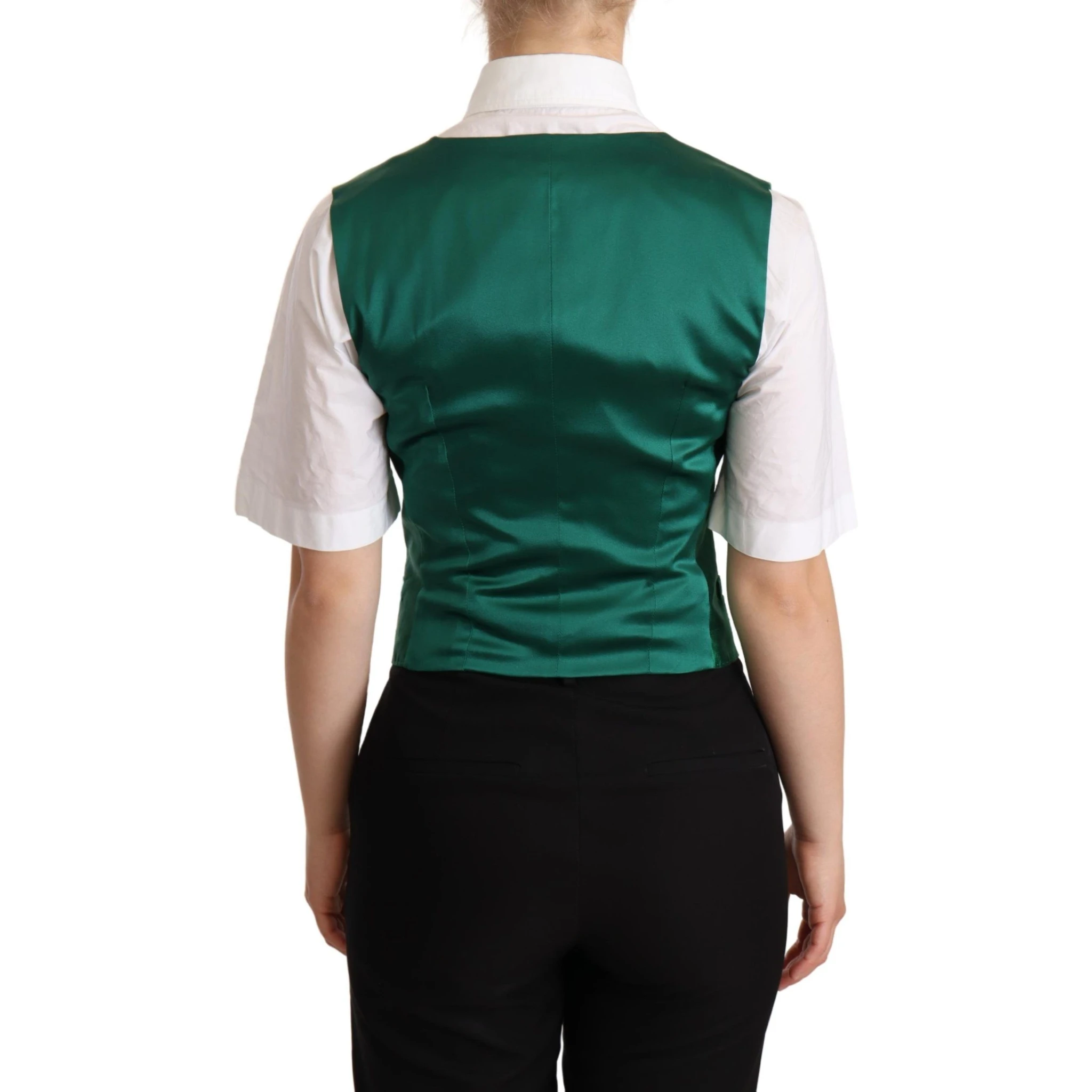 Green Silk Satin Sleeveless Waistcoat Vest