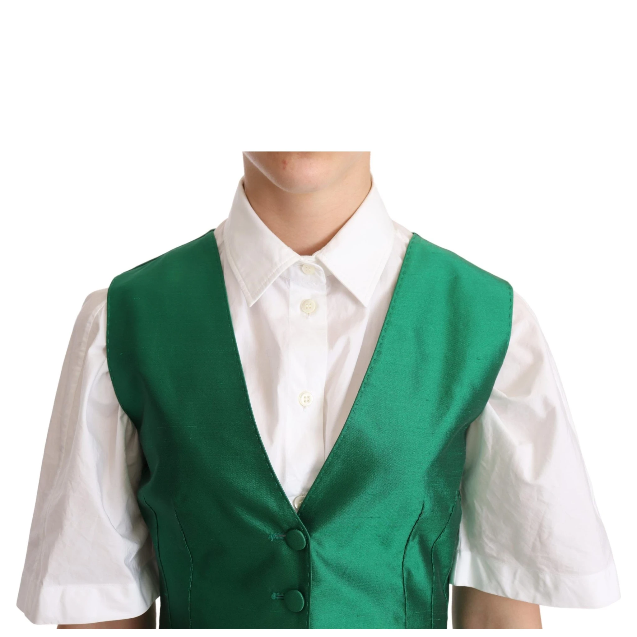 Green Silk Satin Sleeveless Waistcoat Vest