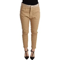 Beige Mid Waist Slim Fit Skinny Stretch Trouser