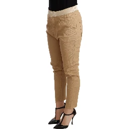 Beige Mid Waist Slim Fit Skinny Stretch Trouser