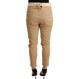 Beige Mid Waist Slim Fit Skinny Stretch Trouser