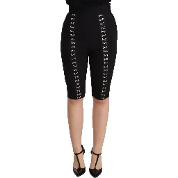 Black Wool Stretch Slim Fit High Waist Shorts