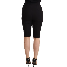 Black Wool Stretch Slim Fit High Waist Shorts