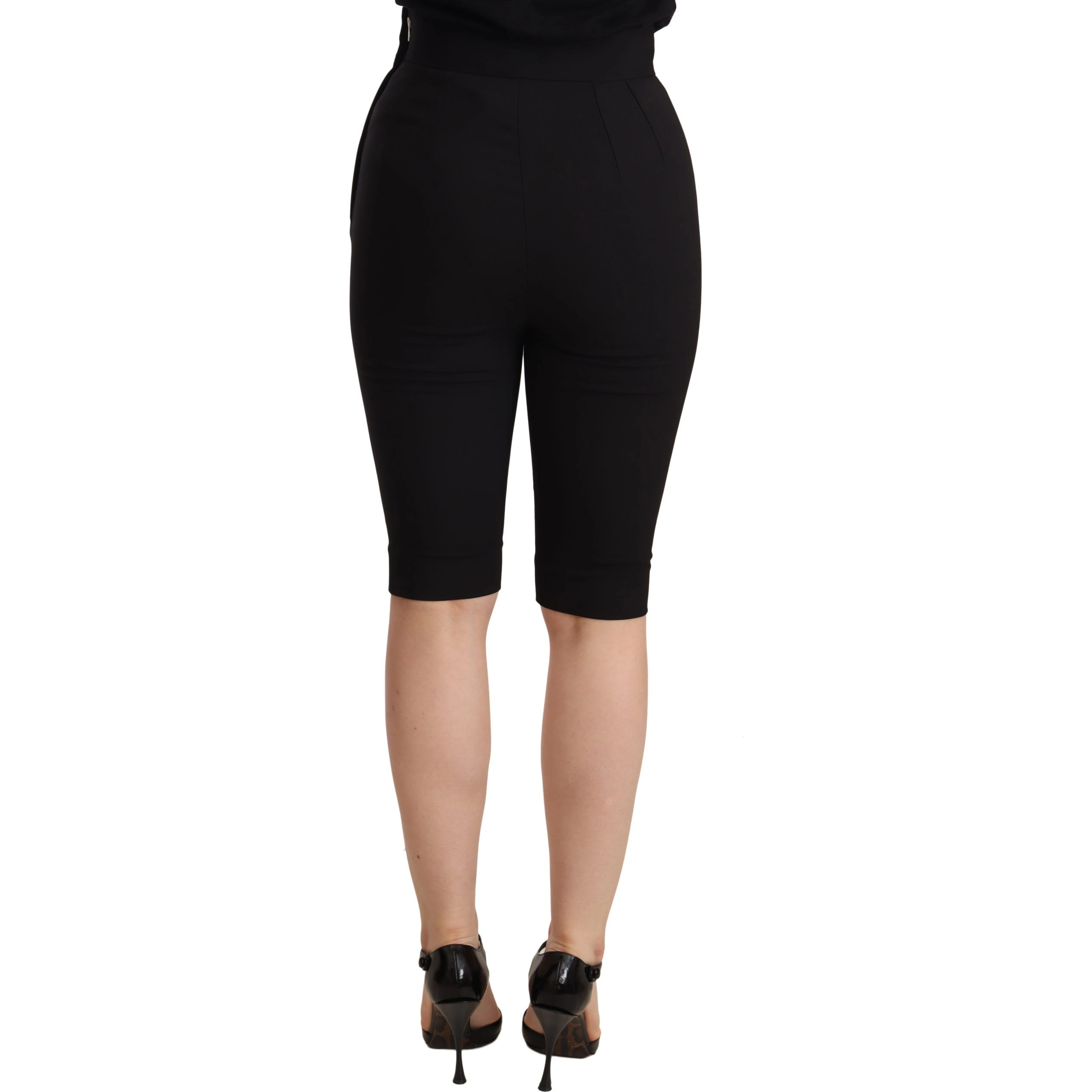 Black Wool Stretch Slim Fit High Waist Shorts