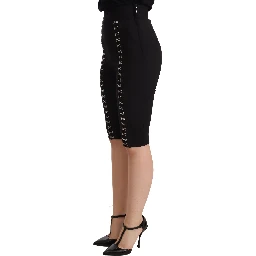 Black Wool Stretch Slim Fit High Waist Shorts