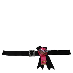 Black Pink Flower Brooch Crystals Cotton Belt