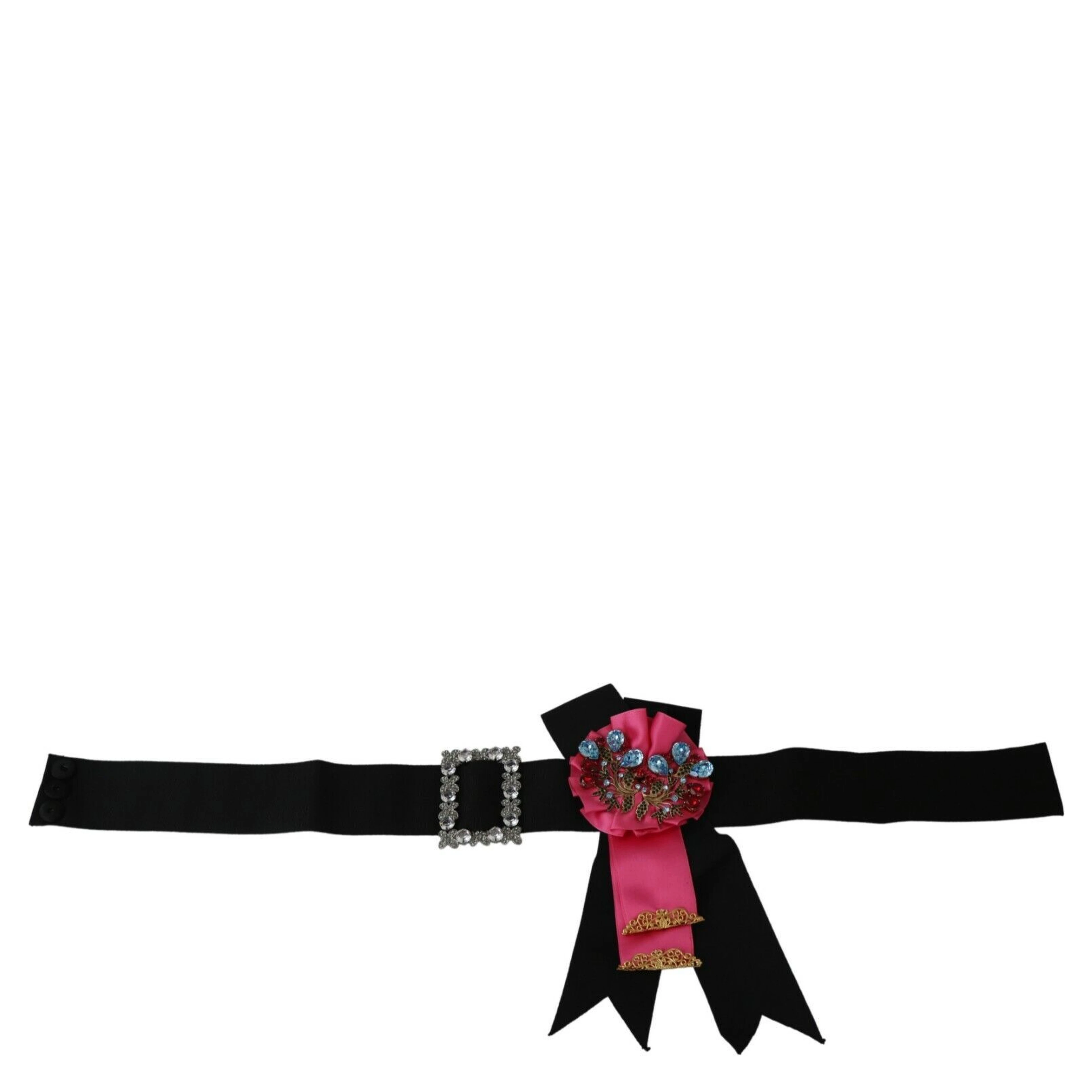 Black Pink Flower Brooch Crystals Cotton Belt