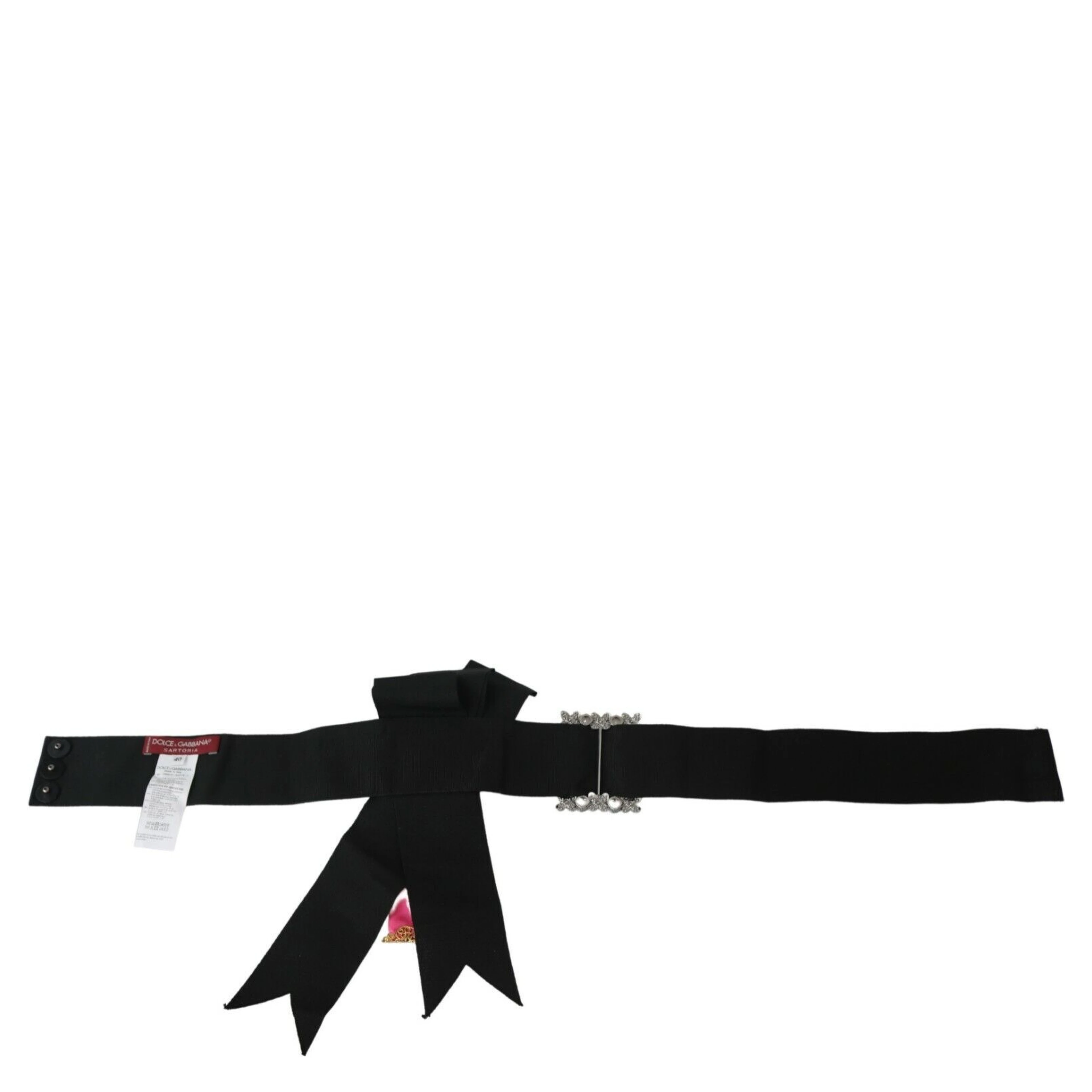 Black Pink Flower Brooch Crystals Cotton Belt