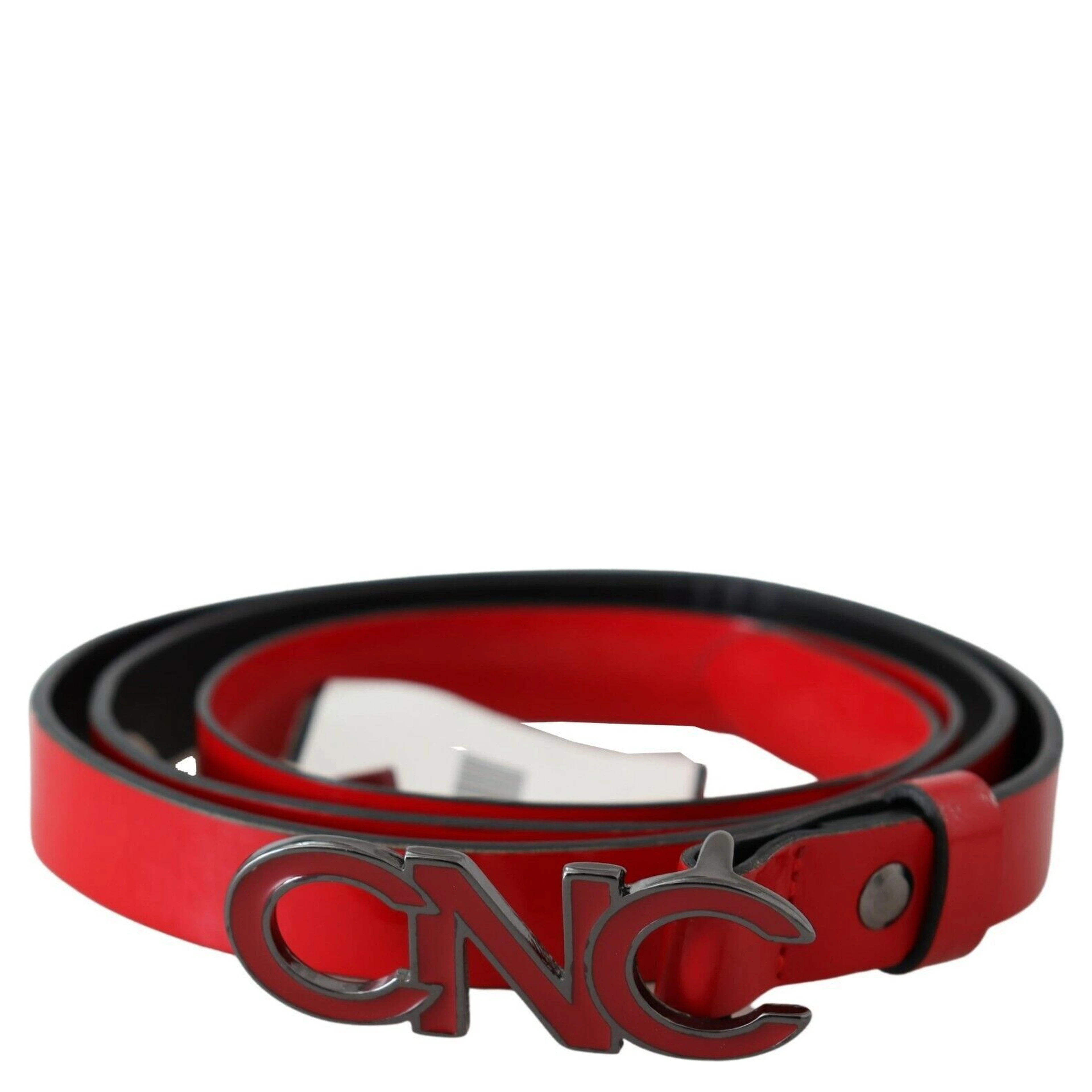 Red Black Reversible Leather Logo Buckle Belt
