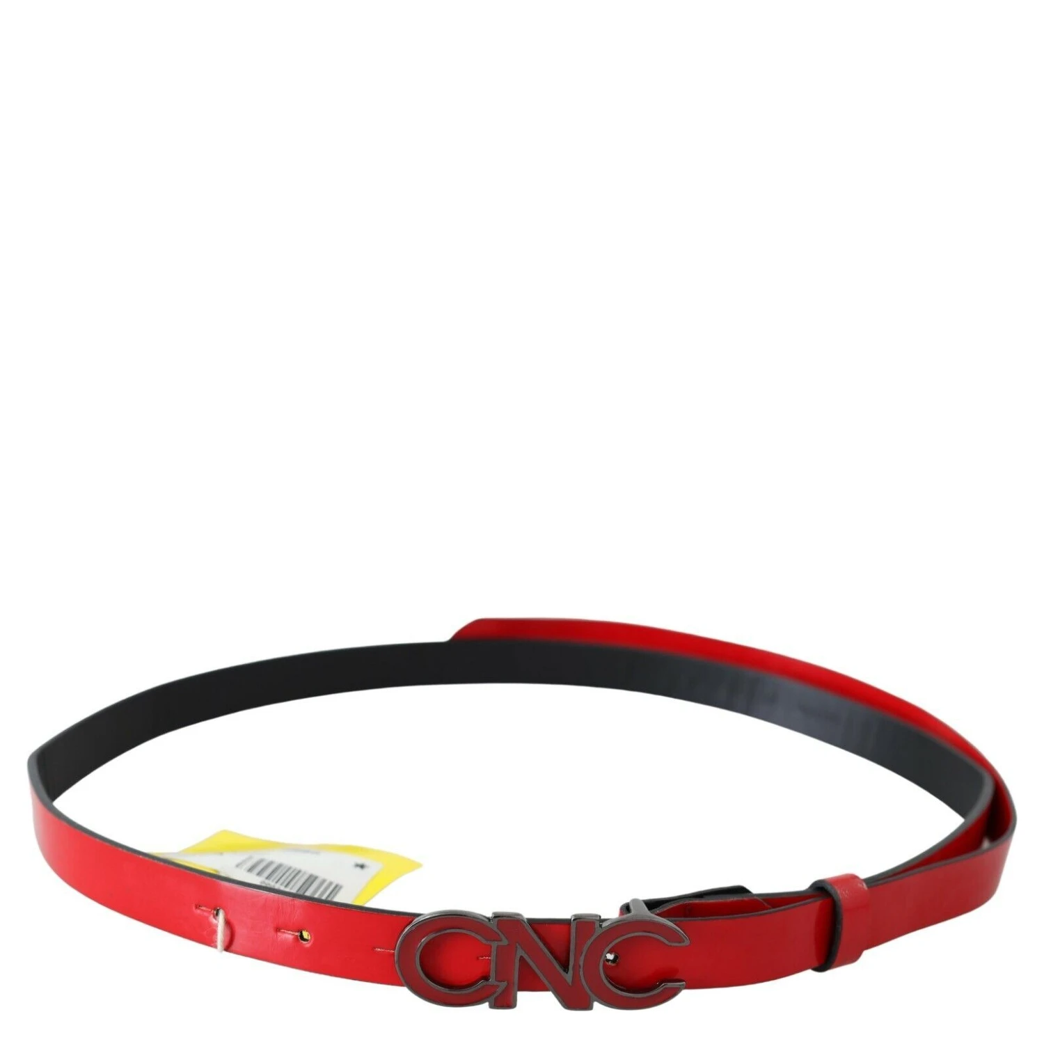 Red Black Reversible Leather Logo Buckle Belt