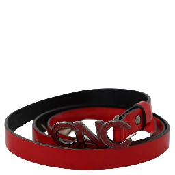 Red Black Reversible Leather Logo Buckle Belt