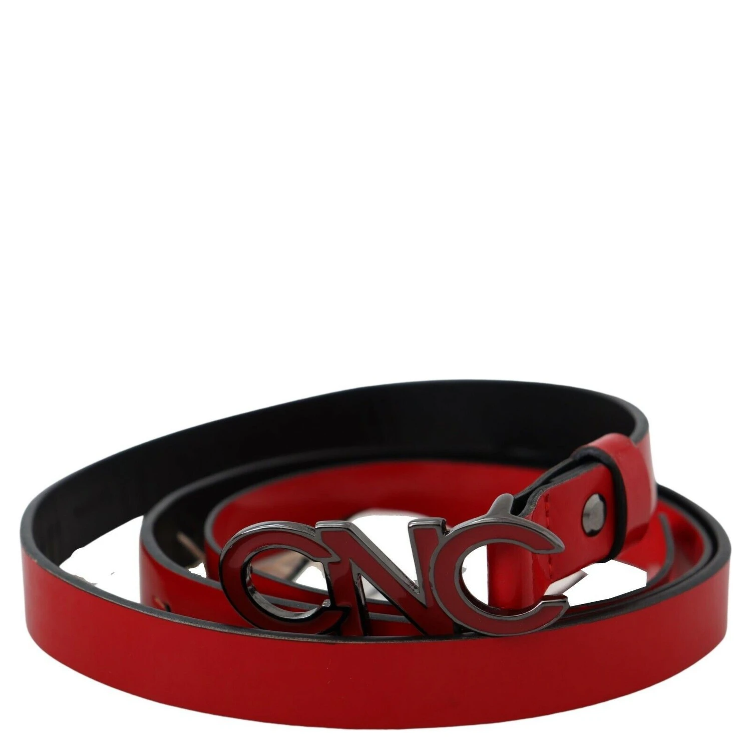 Red Black Reversible Leather Logo Buckle Belt