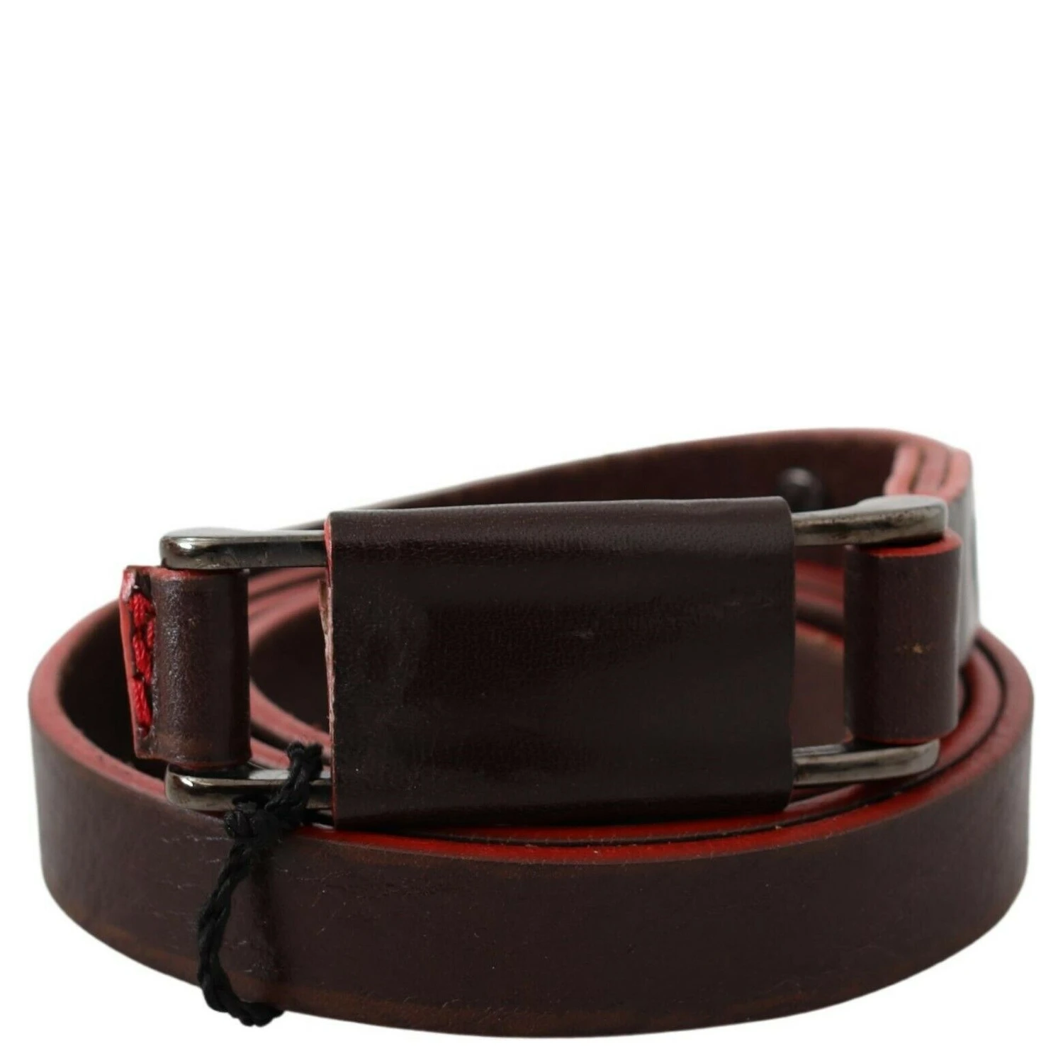 Brown Leather Double Rustic Silver Buckle Belt