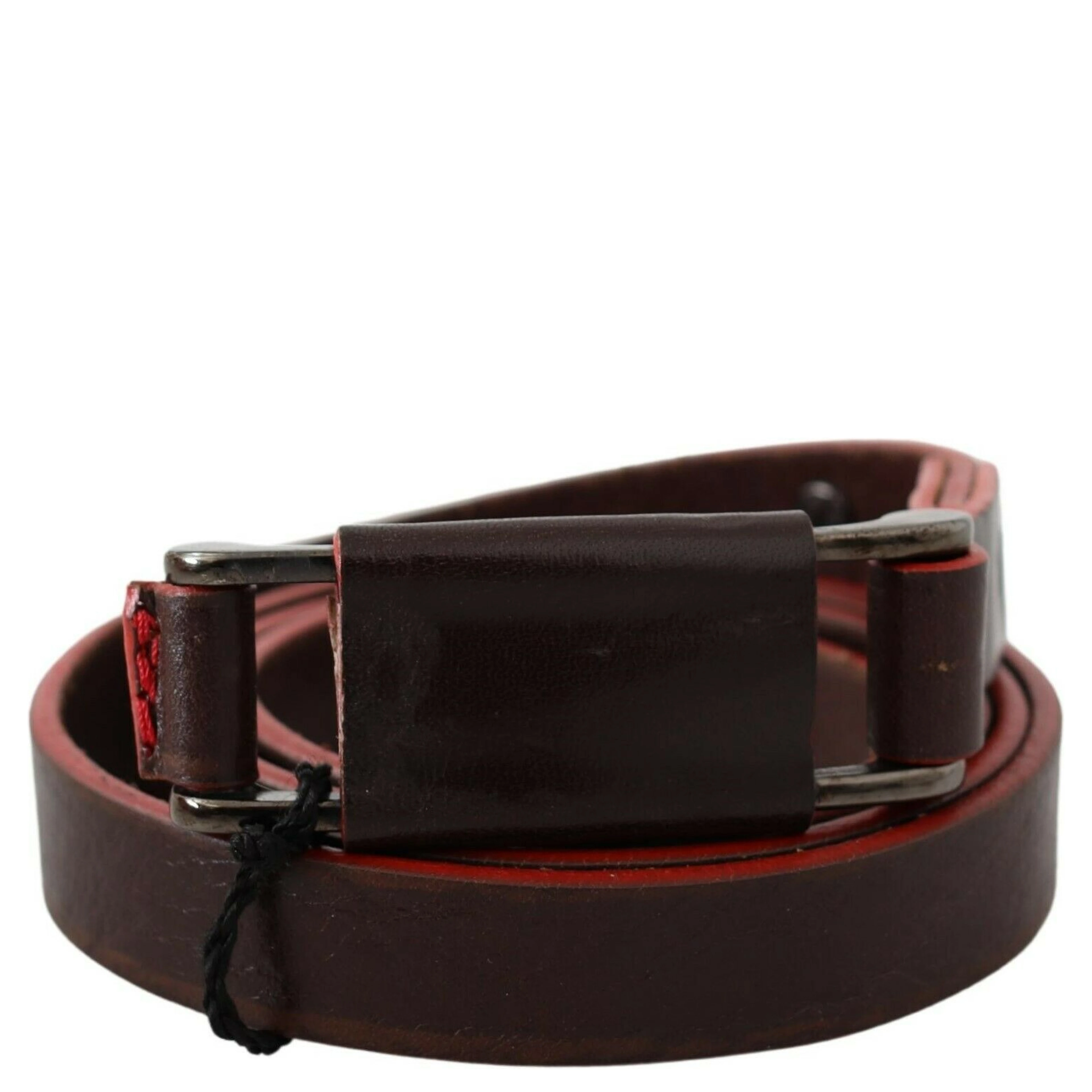 Brown Leather Double Rustic Silver Buckle Belt