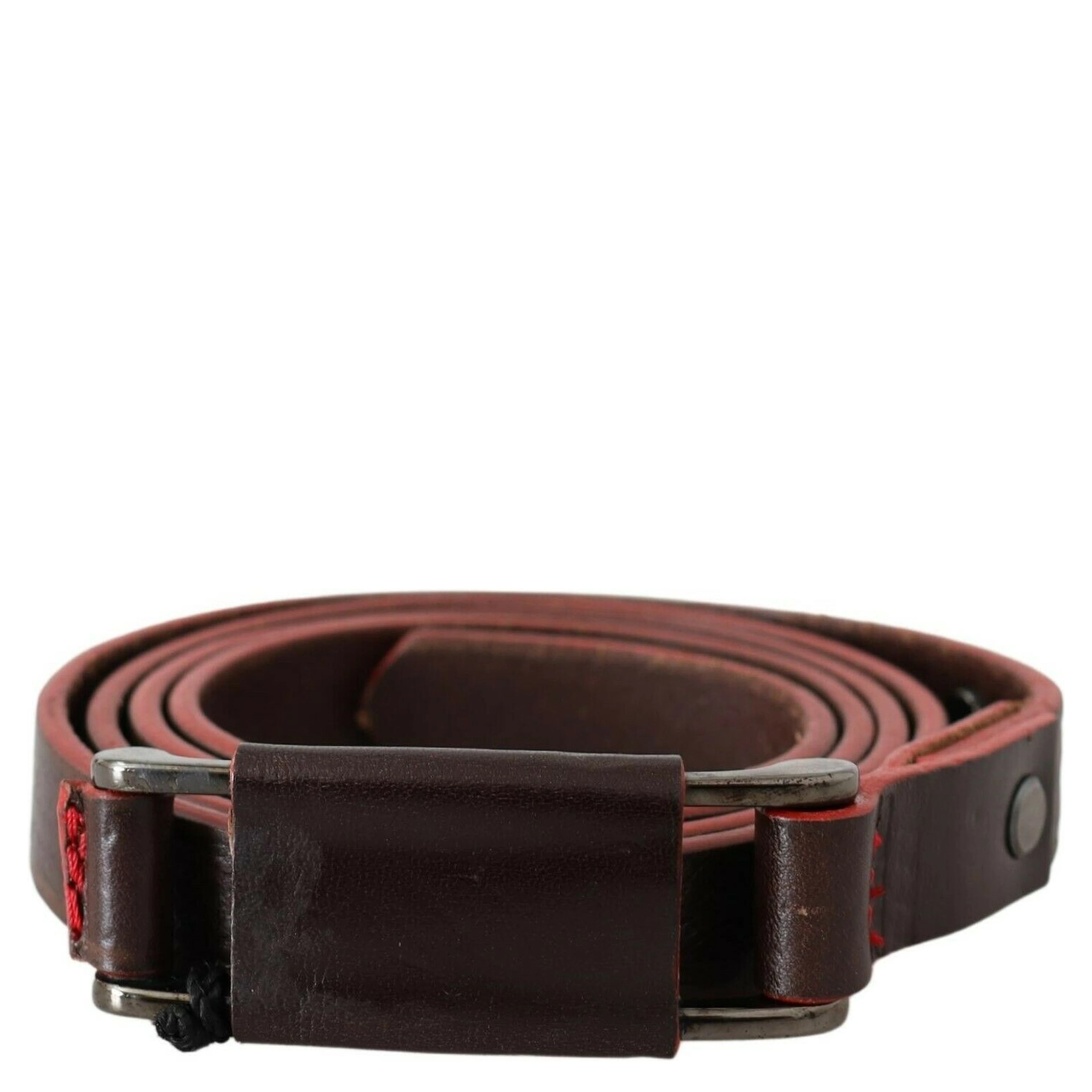 Brown Leather Double Rustic Silver Buckle Belt