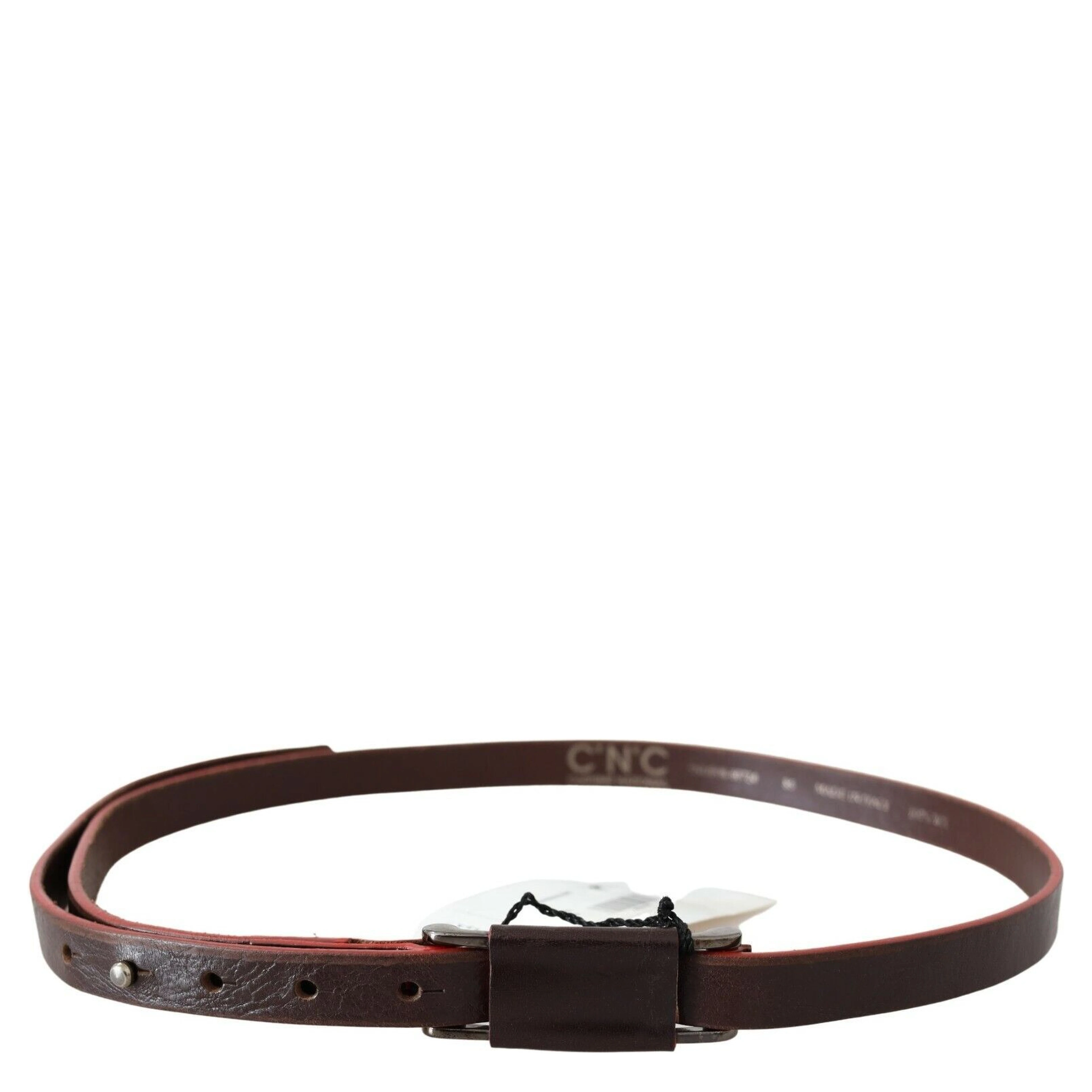 Brown Leather Double Rustic Silver Buckle Belt