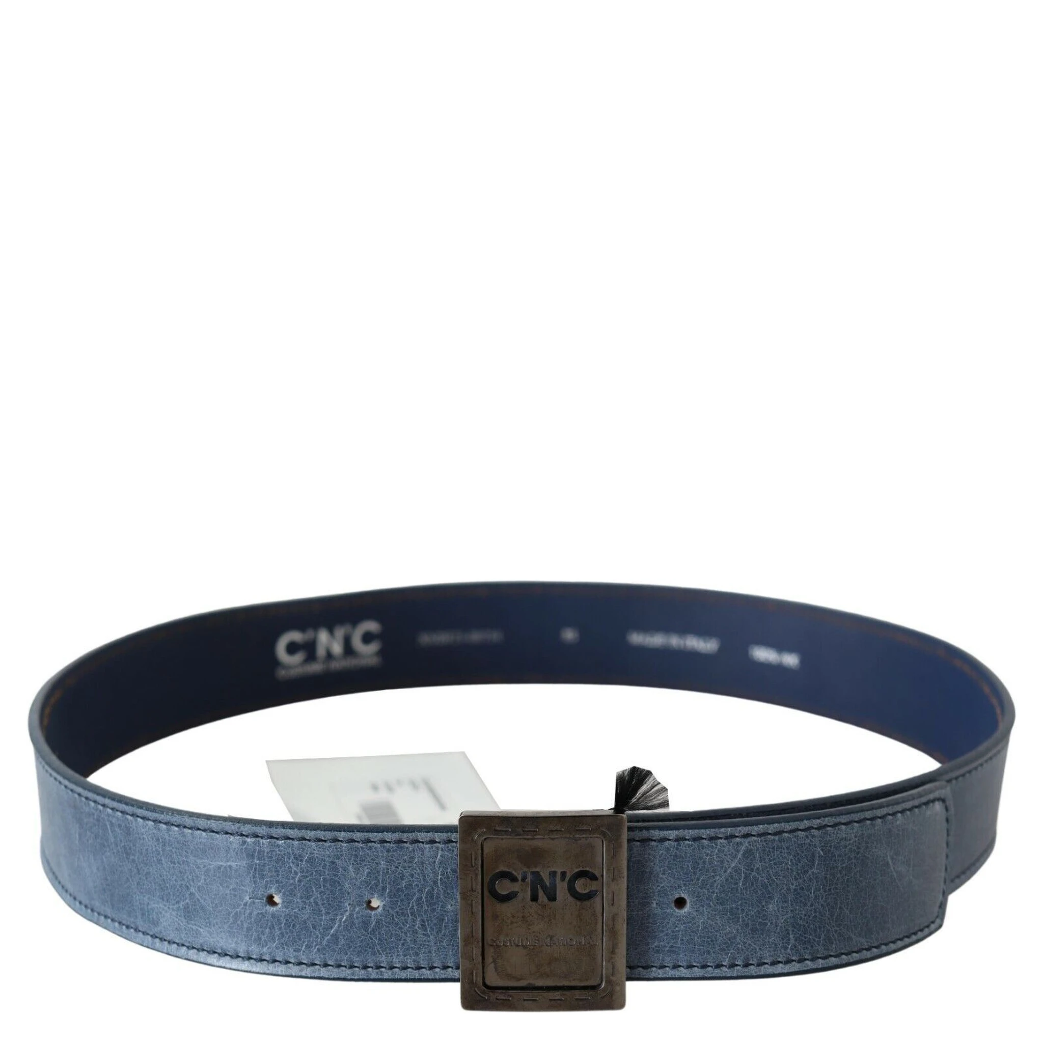 Blue Normal Leather Logo Buckle Belt