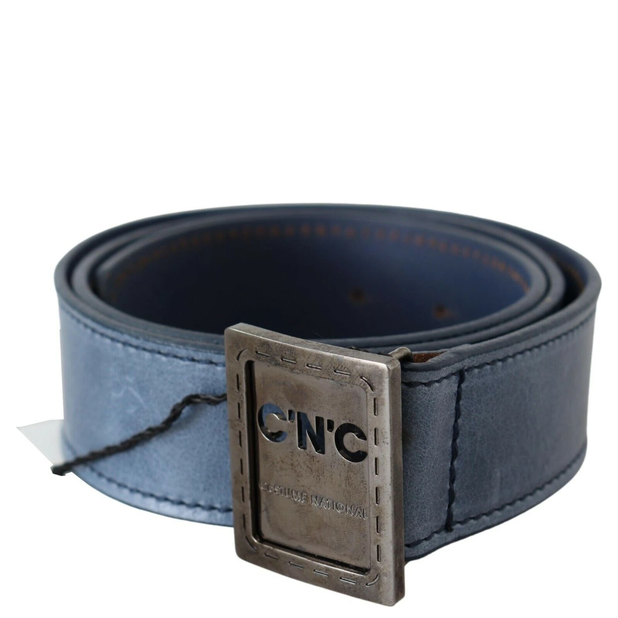 Blue Normal Leather Logo Buckle Belt