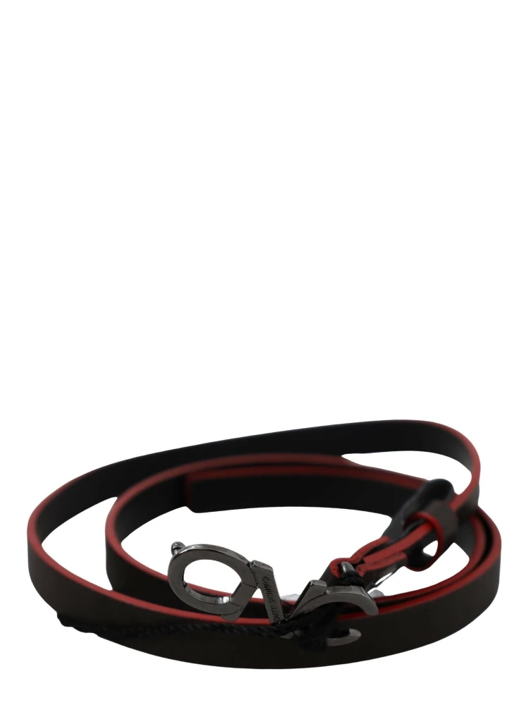 Black Maroon Skinny Leather Buckle Waist Belt