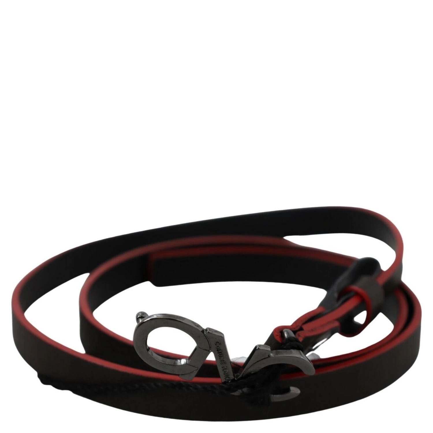 Black Maroon Skinny Leather Buckle Waist Belt