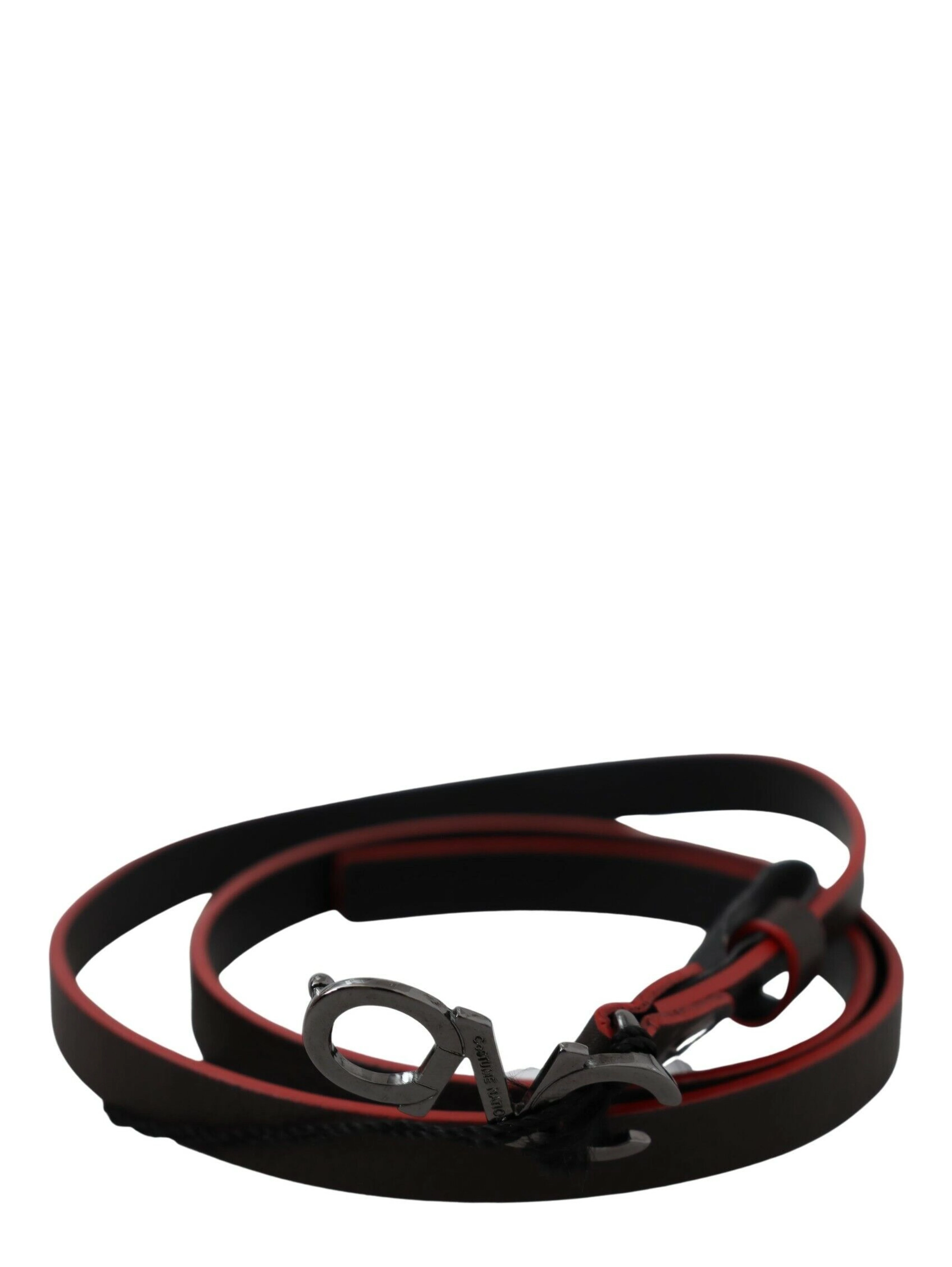 Black Maroon Skinny Leather Buckle Waist Belt