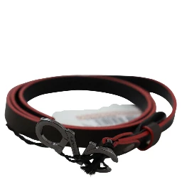 Black Maroon Skinny Leather Buckle Waist Belt