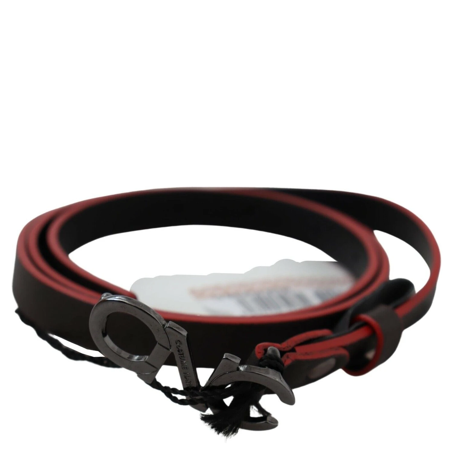 Black Maroon Skinny Leather Buckle Waist Belt