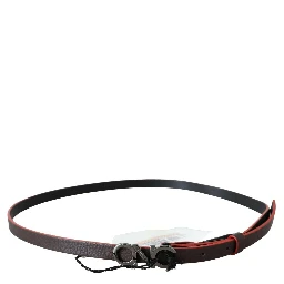 Black Maroon Skinny Leather Buckle Waist Belt