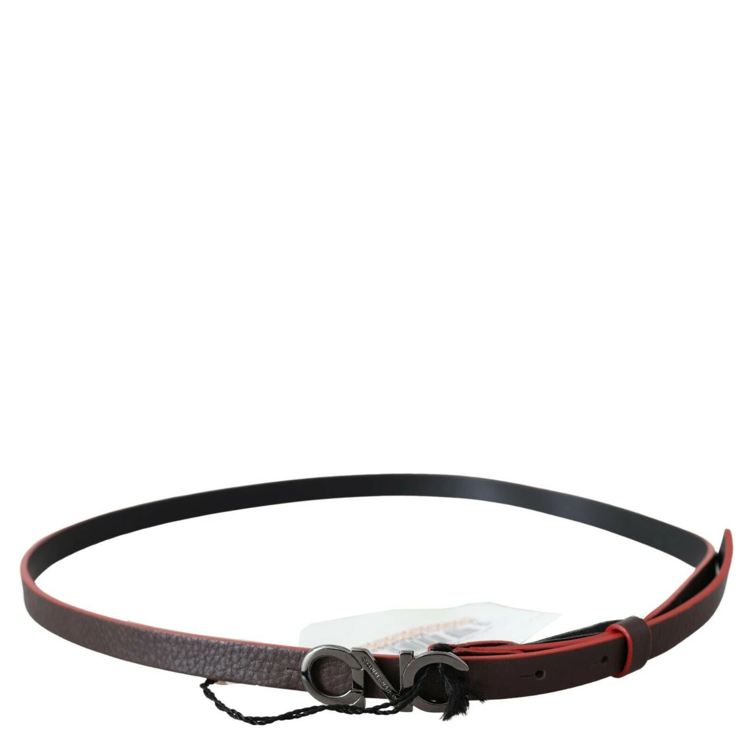 Black Maroon Skinny Leather Buckle Waist Belt