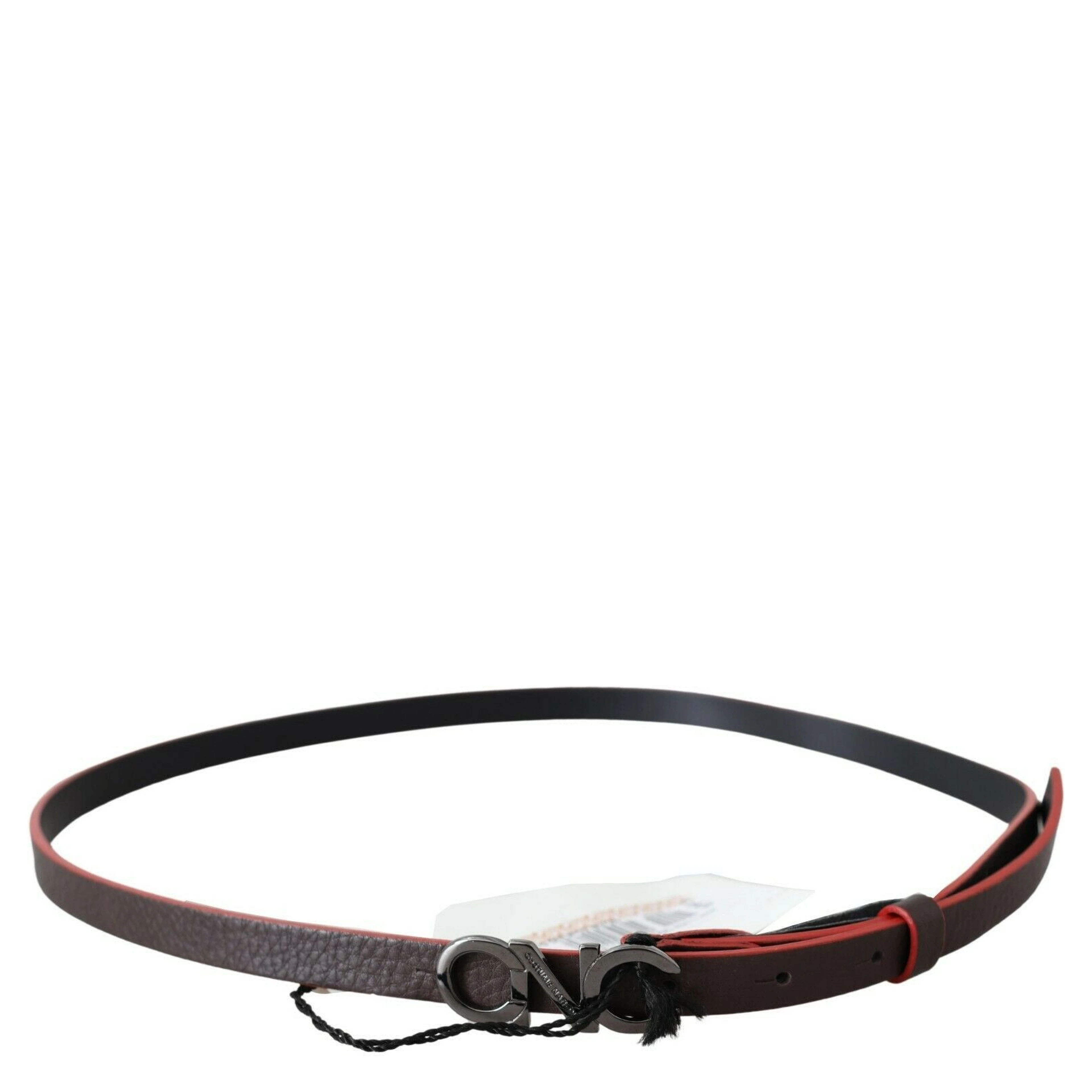 Black Maroon Skinny Leather Buckle Waist Belt